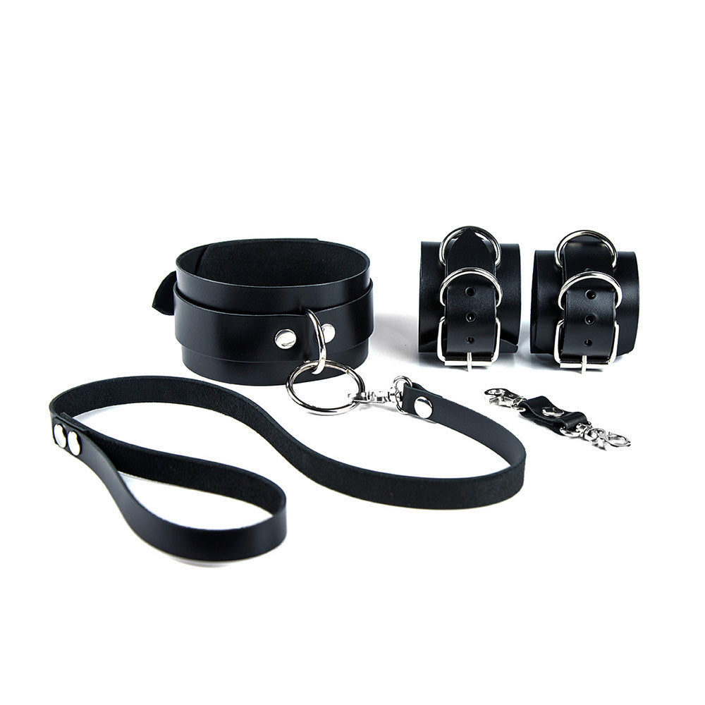 black leather collar and cuffs set