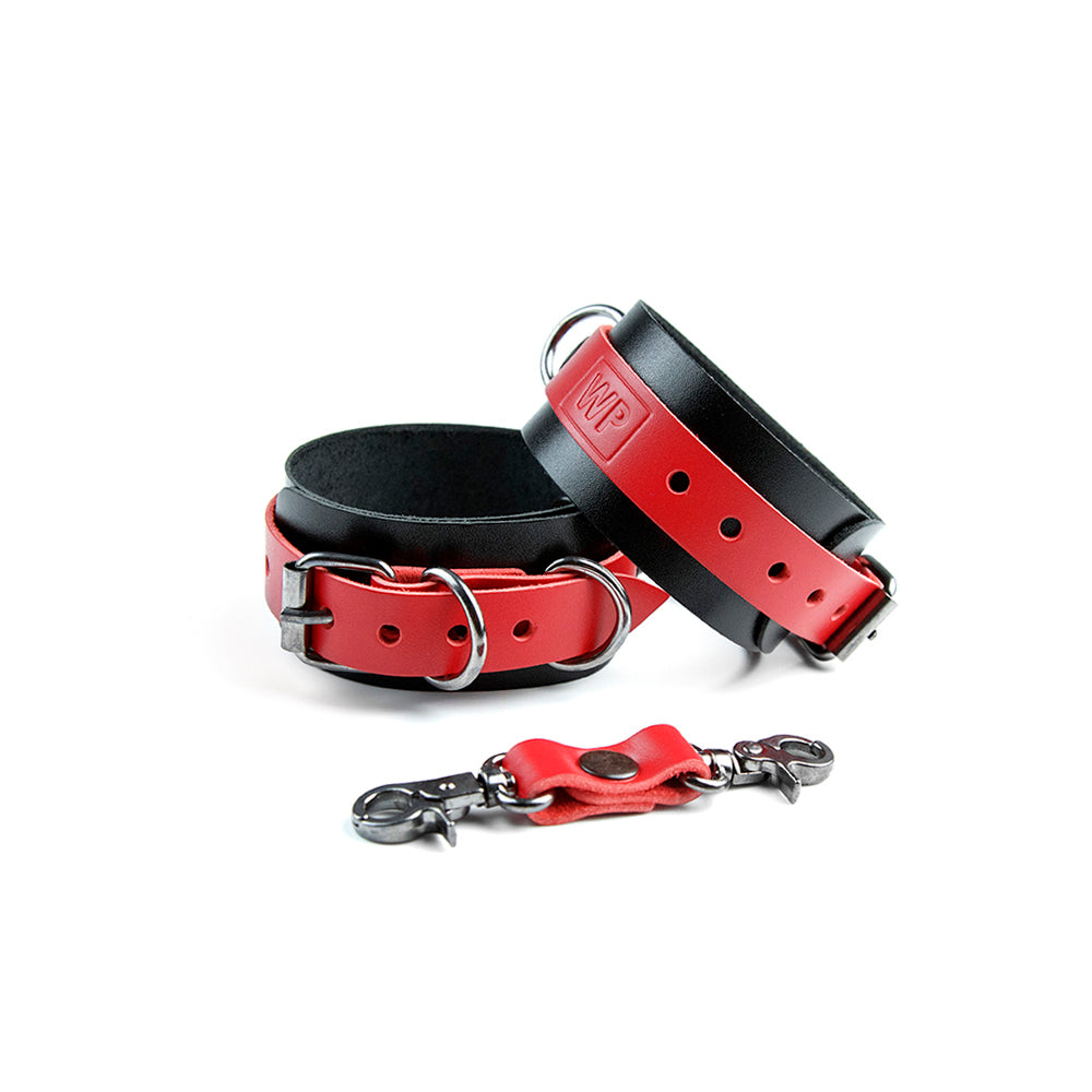 black and red bondage ankle cuffs